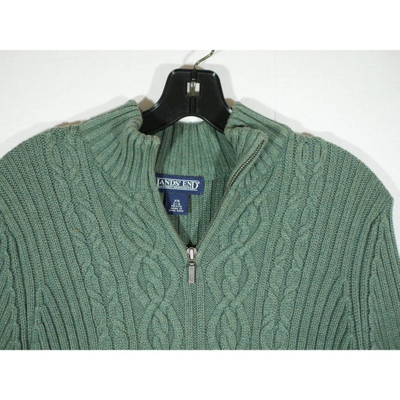 Lands' End Green Cable Knit Sweater - Picture 3 of 10